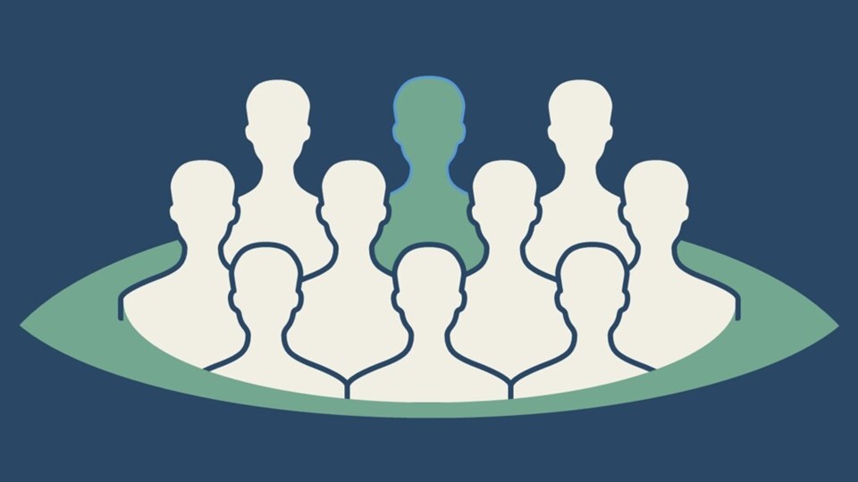 Stiliserad illustration som ska symbolisera en grupp med en ledare.