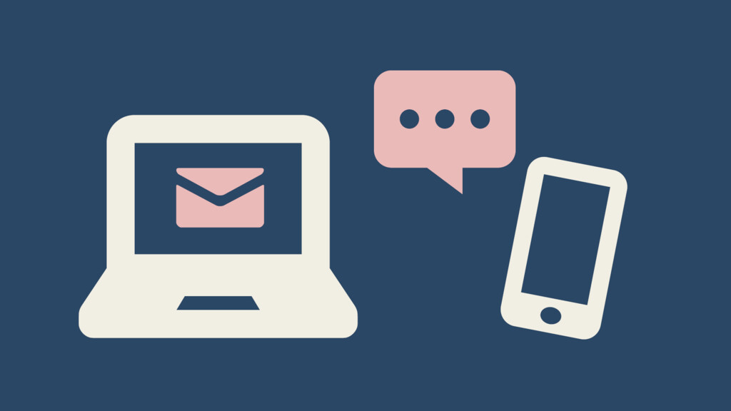 Symbols of different ways of getting in contact (e-mail, phone). 