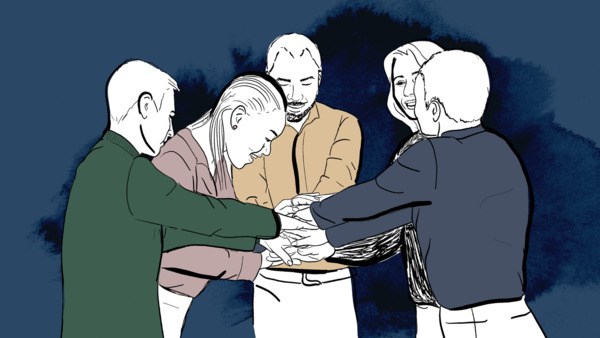 Illustration av människor som håller hand