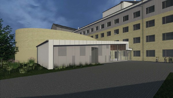 Skissbild över multisalen som byggs utanför Biologihuset
