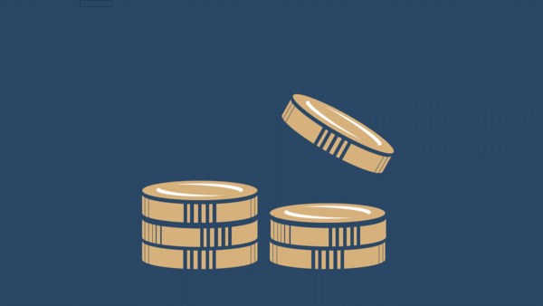 Stiliserad bild av högar med mynt som symboliserar pengar eller lön.
