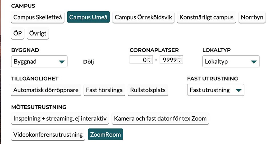 Skärmavbild av rumsbokning med ZoomRoom i TimeEdit
